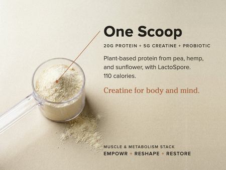 scoop of vegan vanilla protein with 5g of creatine