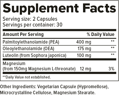 supplemental facts for Cerebral brain health support supplement 60 count capsules